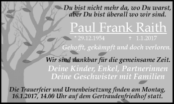Traueranzeige von Paul Frank Raith von Mitteldeutsche Zeitung Halle/Saalkreis