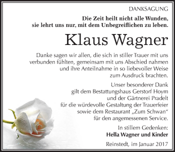 Traueranzeige von Klaus Wagner von Mitteldeutsche Zeitung