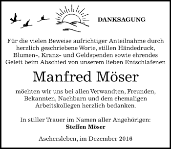 Traueranzeige von Manfred Möser von Mitteldeutsche Zeitung Aschersleben