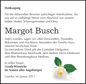 Traueranzeige von Margot Busch von Mitteldeutsche Zeitung Sangerhausen