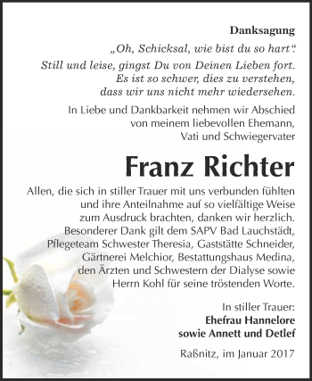 Traueranzeige von Franz Richter von Super Sonntag Halle