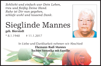 Traueranzeige von Sieglinde Mannes von Mitteldeutsche Zeitung Halle/Saalkreis