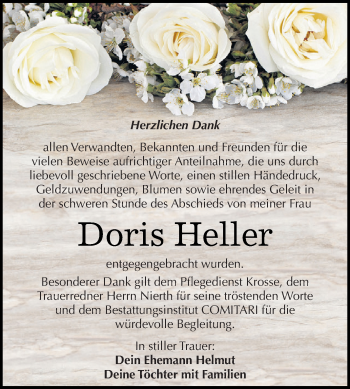 Traueranzeige von Doris Heller von WVG - Wochenspiegel NMB / WSF / ZTZ