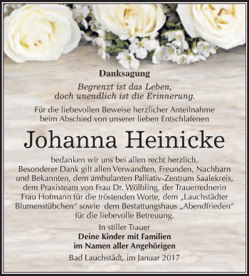 Traueranzeige von Johanna Heinicke von Super Sonntag Halle