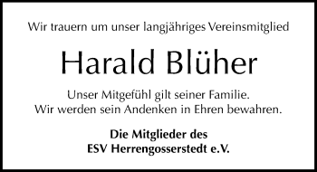 Traueranzeige von Harald Blüher von Mitteldeutsche Zeitung Naumburg/Nebra