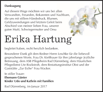 Traueranzeige von Erika Hartung von Super Sonntag Merseburg