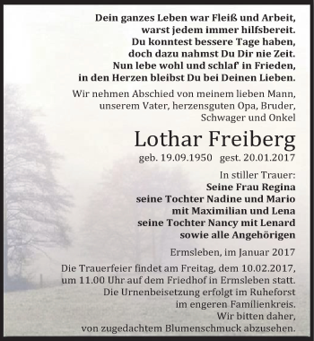 Traueranzeige von Lothar Freiberg von Mitteldeutsche Zeitung Quedlinburg