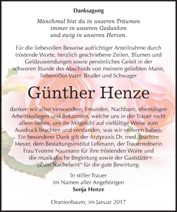 Traueranzeige von Günther Henze von Mitteldeutsche Zeitung Wittenberg
