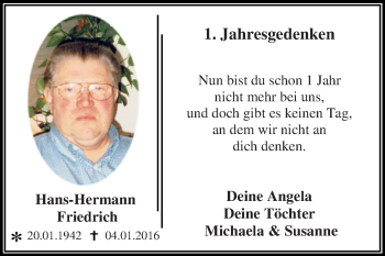 Traueranzeige von Hans-Hermann Friedrich von WVG - Wochenspiegel Dessau / Köthen