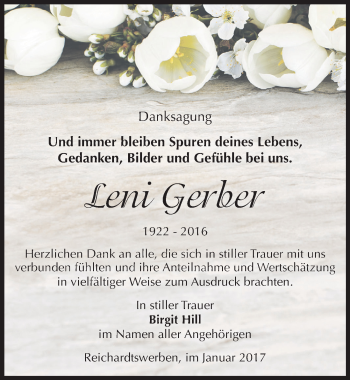 Traueranzeige von Leni Gerber von Mitteldeutsche Zeitung Weißenfels