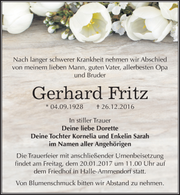 Traueranzeige von Gerhard Fritz von Mitteldeutsche Zeitung Halle/Saalkreis