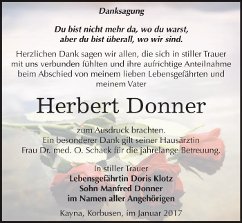 Traueranzeige von Herbert Donner von Mitteldeutsche Zeitung Zeitz