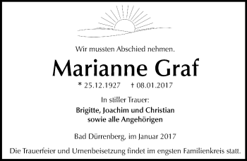 Traueranzeige von Marianne Graf von Mitteldeutsche Zeitung Merseburg/Querfurt