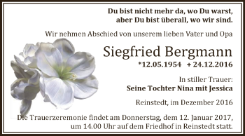 Traueranzeige von Siegfried Bergmann von Super Sonntag Aschersleben