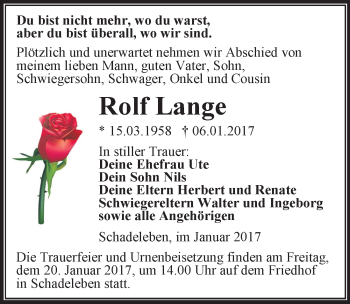 Traueranzeige von Rolf Lange von Mitteldeutsche Zeitung Aschersleben