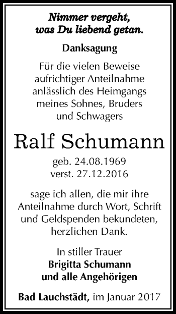 Traueranzeige von Ralf Schumann von Mitteldeutsche Zeitung Merseburg/Querfurt