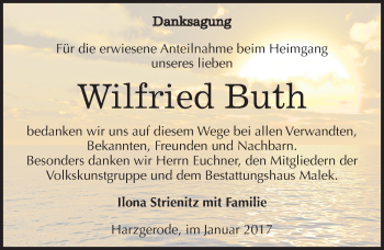 Traueranzeige von Wilfried Buth von Mitteldeutsche Zeitung Quedlinburg