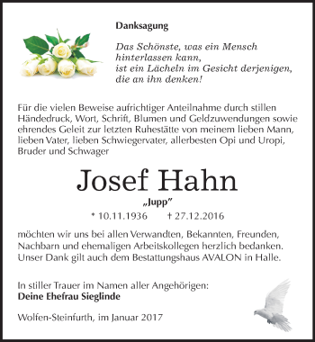 Traueranzeige von Josef Hahn von Mitteldeutsche Zeitung Bitterfeld
