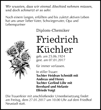 Traueranzeige von Friedrich Küchler von Mitteldeutsche Zeitung Halle/Saalkreis
