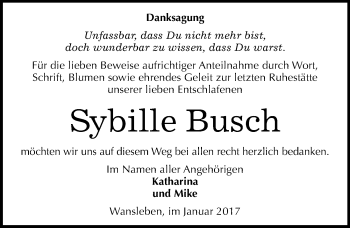Traueranzeige von Sybille Busch von Mitteldeutsche Zeitung Mansfelder Land