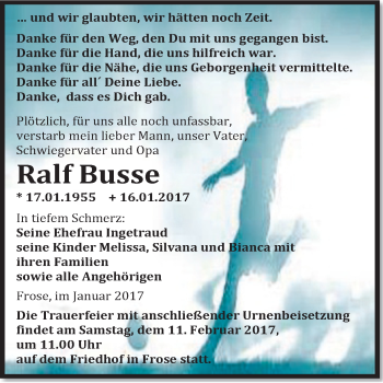 Traueranzeige von Ralf Busse von Super Sonntag SGH Mansf. Land