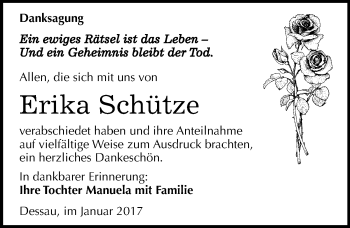 Traueranzeige von Erika Schütze von Mitteldeutsche Zeitung Dessau-Roßlau