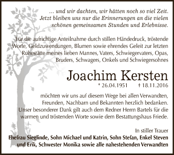 Traueranzeige von Joachim Kersten von Super Sonntag Wittenberg