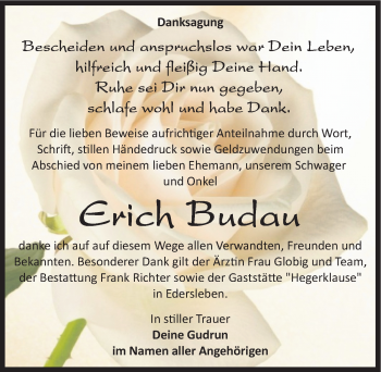 Traueranzeige von Erich Budau von Mitteldeutsche Zeitung Sangerhausen