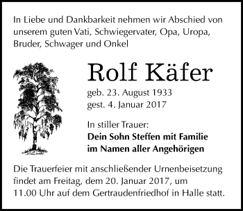 Traueranzeige von Rolf Käfer von Mitteldeutsche Zeitung Halle/Saalkreis