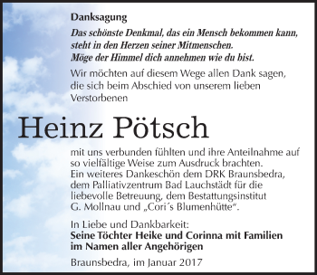 Traueranzeige von Heinz Pötsch von Mitteldeutsche Zeitung Merseburg/Querfurt