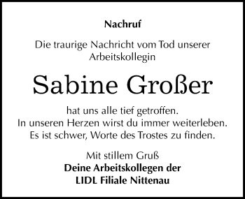 Traueranzeige von Sabine Großer von Mitteldeutsche Zeitung Wittenberg