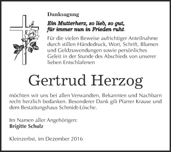Traueranzeige von Gertrud Herzog von Super Sonntag Wittenberg