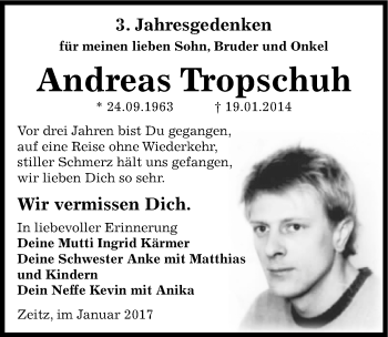 Traueranzeige von Andreas Tropschuh von Mitteldeutsche Zeitung Zeitz