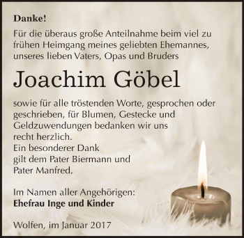 Traueranzeige von Joachim Göbel von Mitteldeutsche Zeitung Bitterfeld