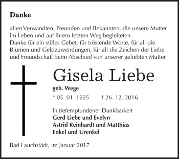 Traueranzeige von Gisela Liebe von Super Sonntag Halle