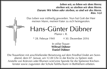 Traueranzeige von Hans-Günter Dübner von Mitteldeutsche Zeitung Bitterfeld