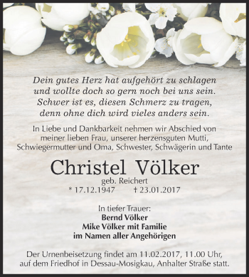 Traueranzeige von Christel Völker von LDES,LKTN