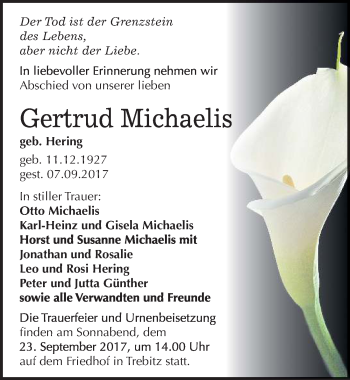 Traueranzeige von Gertrud Michaelis von Super Sonntag 