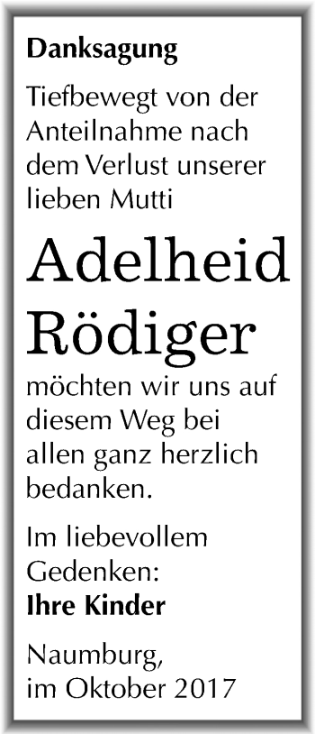 Traueranzeige von Adelheid Rödiger von Mitteldeutsche Zeitung