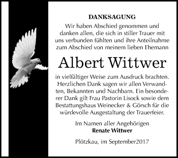 Traueranzeige von Albert Wittwer von Mitteldeutsche Zeitung Bernburg