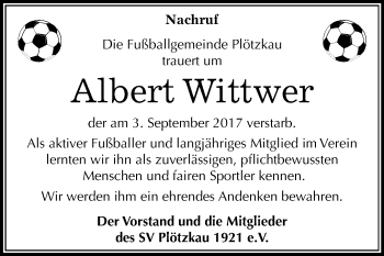 Traueranzeige von Albert Wittwer von Mitteldeutsche Zeitung