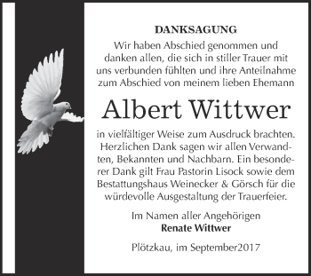 Traueranzeige von Albert Wittwer von Super Sonntag Bernburg