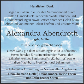 Traueranzeige von Alexandra Abendroth von Super Sonntag Wittenberg