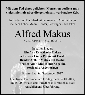 Traueranzeige von Alfred Makus von Mitteldeutsche Zeitung Zeitz