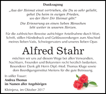 Traueranzeige von Alfred Stahr von Mitteldeutsche Zeitung