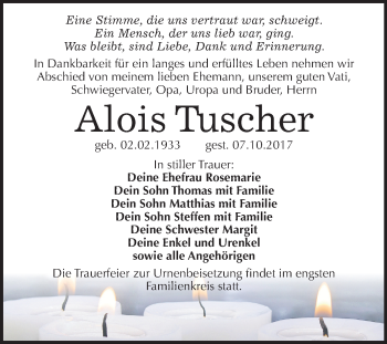 Traueranzeige von Alois Tuscher von Mitteldeutsche Zeitung
