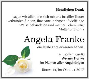 Traueranzeige von Angela Franke von Super Sonntag SGH Mansf. Land