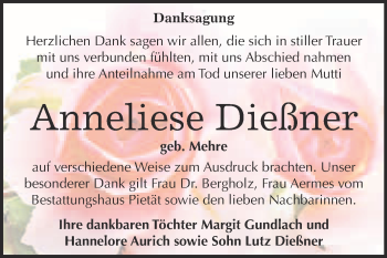 Traueranzeige von Anneliese Dießner von WVG - Wochenspiegel Bitterfeld