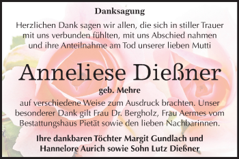 Traueranzeige von Anneliese Dießner von Mitteldeutsche Zeitung Bitterfeld