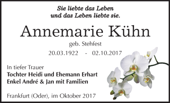 Traueranzeige von Annemarie Kühn von Mitteldeutsche Zeitung Zeitz